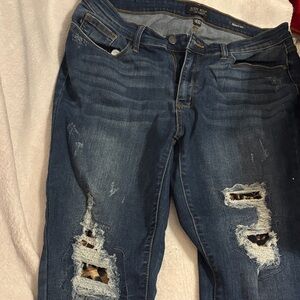 Judy Blue Women's Distressed Skinny Jeans - Dark Blue